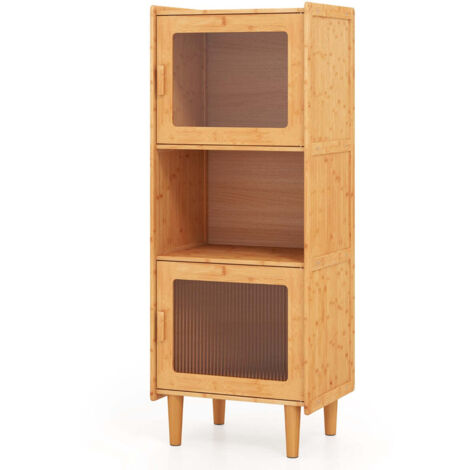 Mueble de cocina de 495 x 40 x 130 cm con puertas acrílicas y espacio de exposición estilo moderno bambú natural 200010211