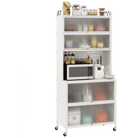 Mueble de cocina de 80 x 40 x 178 cm con ruedas y puertas abatibles diseño elegante en acero al carbono blanco 200015276