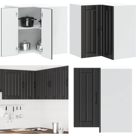 Mueble de cocina esquina pared Lucca madera ingeniería negra - Mueble de cocina - Armario de esquina