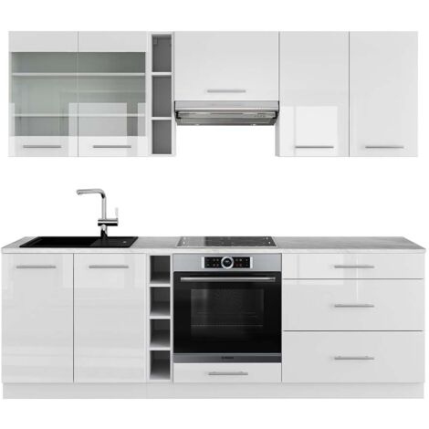Mueble de cocina Fame-Line, Blanco alto brillo/blanco, 235 cm , ET Mármol, Vicco