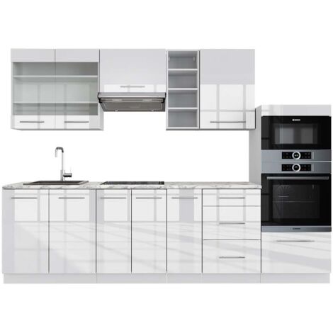 Mueble de cocina Fame-Line, Blanco alto brillo/blanco, 280 cm , ET Mármol, Vicco