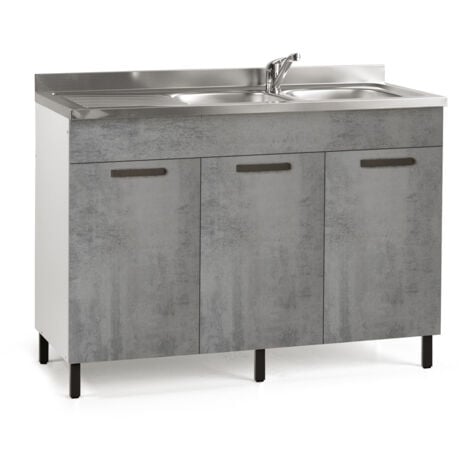 IPERBRIKO mueble para debajo del fregadero de cocina gris cemento con 3 puertas reversibles Cm 120x50xH 85