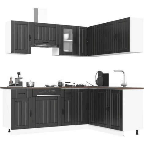 Mueble de cocina Kalmar negra 11 piezas madera contrachapada