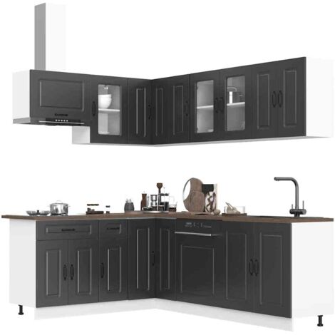 Mueble de cocina Kalmar negra 11 piezas madera contrachapada