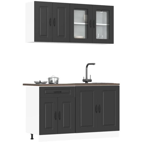 Mueble de cocina Kalmar negra 4 piezas madera contrachapada