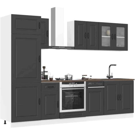 Mueble de cocina Kalmar negra 8 piezas madera contrachapada