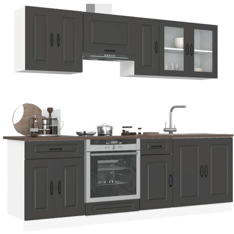 Mueble de cocina Kalmar negra 8 piezas madera contrachapada vidaXL