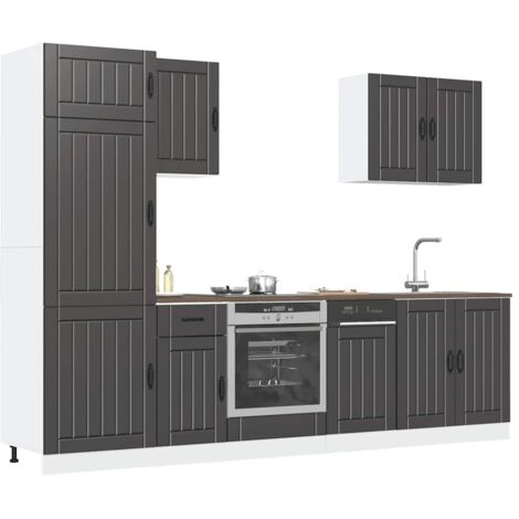 Mueble de cocina Lucca negra 7 piezas madera contrachapada