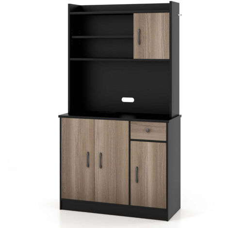 Mueble de cocina moderno de 100 x 40 x 180 cm con 9 estantes regulables amplio espacio de almacenamiento estilo contemporáneo en madera de ingeniería de nogal negro 200010226