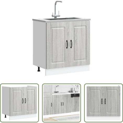 Mueble de cocina -  Mueble bajo para fregadero Kalmar gris sonoma 80x46x81,5 cm