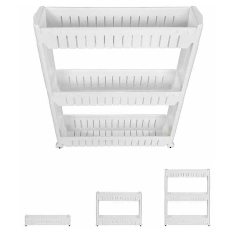 

Bathrins - MUEBLE DE COCINA, MUEBLE DE ALMACENAMIENTO DE COCINA, ESTANTE AMUEBLADO, CARRO NICHO, 3 PISOS (BLANCO)