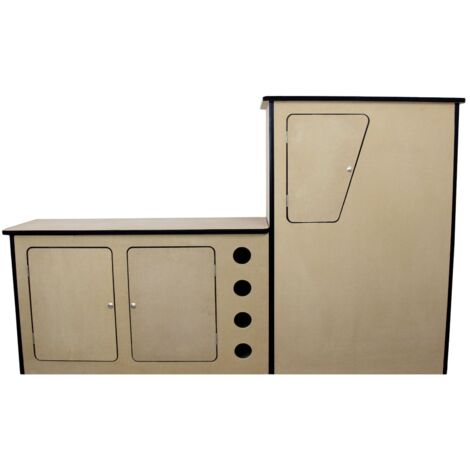 Mueble de Cocina para Caravana Autocaravana Casa Rodante Casa Móvil Cámper de Madera MDF 202cm x 42cm x 124cm 18mm Espesor con 3 Armarios y Botellero GRATIS Proyecto Bricolaje Autoconstrucción