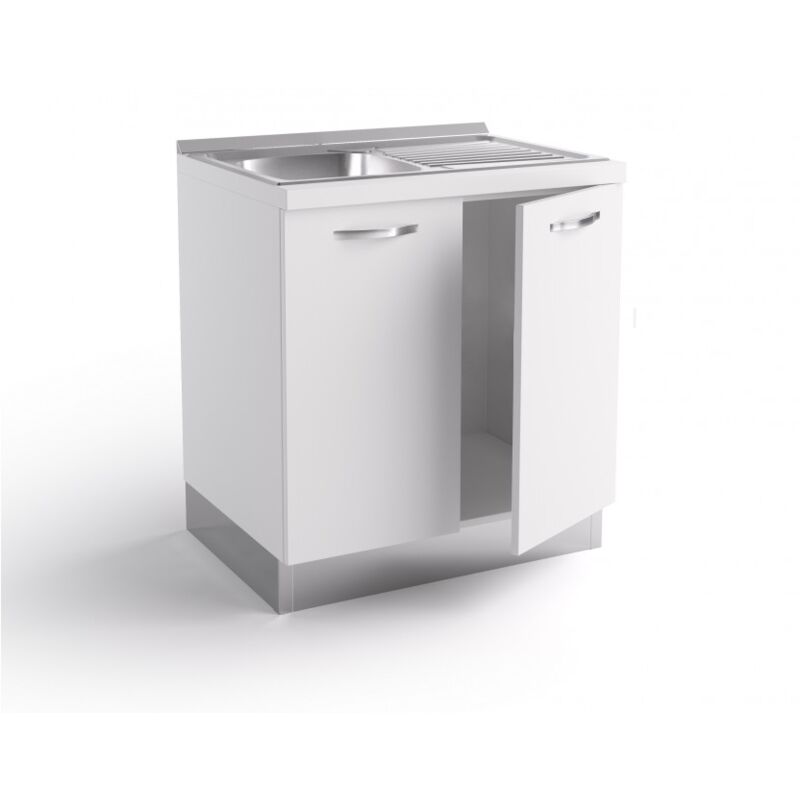 

Mueble de cocina para fregadero 80x60xH84 cm en madera Blanco mate con fregadero de acero inoxidable | Blanco