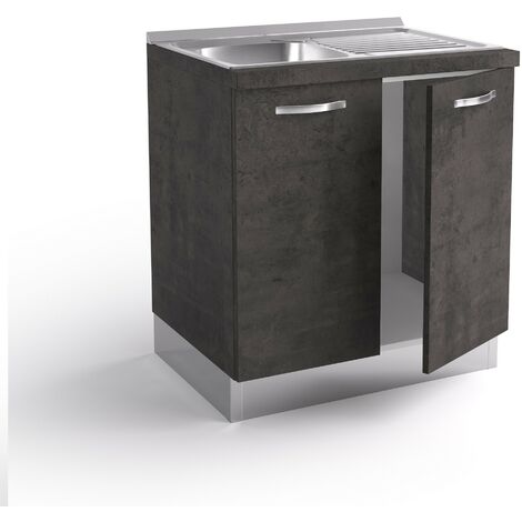 Mueble de cocina para fregadero 80x60xH84 cm en madera color Lava con fregadero de acero inoxidable Lava