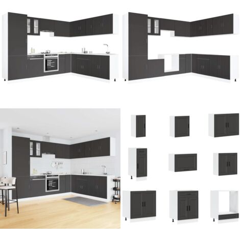 Mueble de cocina Porto negra 14 piezas madera contrachapada - Muebles de cocina - Gabinetes de cocina