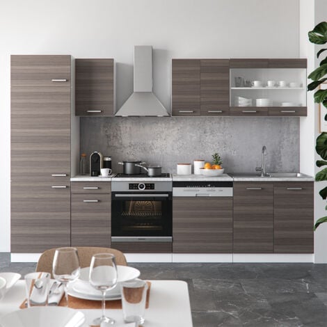 Mueble de cocina R-Line, Precioso gris/blanco, 300 cm sin encimera, Vicco