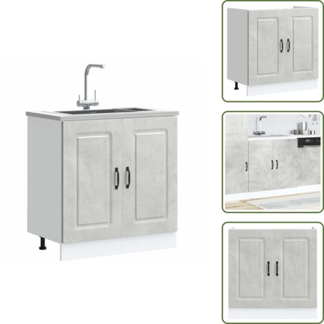 Mueble de cocina - vidaXL Mueble bajo para fregadero Kalmar gris hormigón 80x46x81,5 cm - Fregadero
