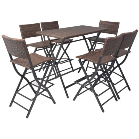 Mueble de comedor plegable 7 piezas acero tejido resina marrón 020014940