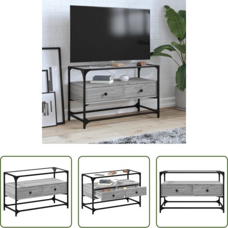 Mueble de cristal y madera -  Mueble TV cristal y madera ingeniería gris Sonoma 80x35x51 cm