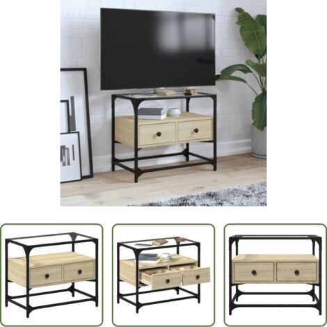 Mueble de cristal y madera -  Mueble TV cristal y madera ingeniería roble Sonoma 60x35x51 cm