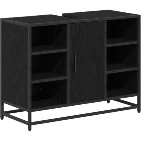 Mueble de Cuarto de Baño con puerta Roble Negro 80 x 33 x 60 cm vidaXL