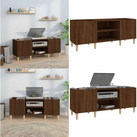 Mueble de discos madera contrachapada roble marrón 121x38x48 cm - Armario para vinilos - Almacenamiento de discos