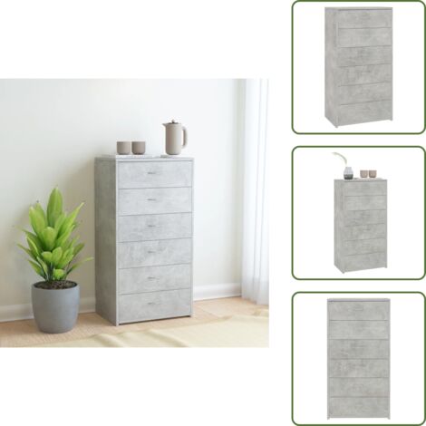 Mueble de dormitorio - vidaXL Aparador con 6 cajones contrachapada gris hormigón 50x34x96cm - Mueble de salón