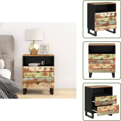 Mueble de dormitorio - vidaXL Mesita de noche madera reciclada y contrachapada 50x33x62 cm - Almacenamiento