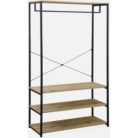 Mueble de entrada de metal y efecto madera, 3 niveles