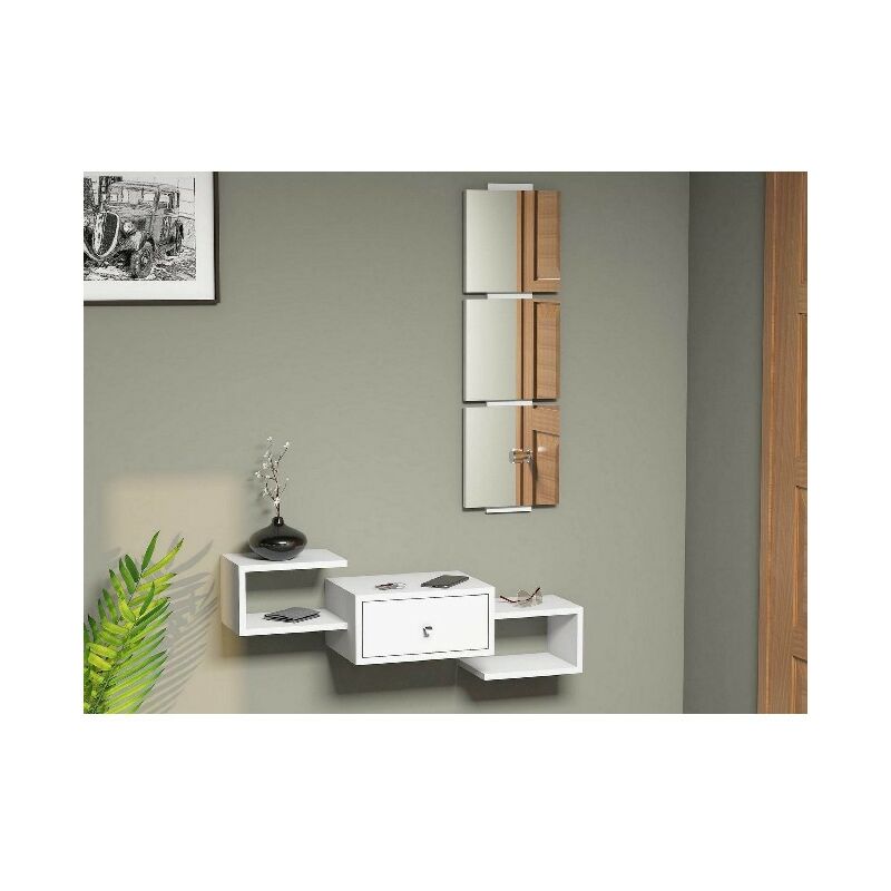 

Mueble de Entrada Dorado con Espejo, Cajon, Compartimientos - Blanco en Madera, 100 x 30 x 19 cm