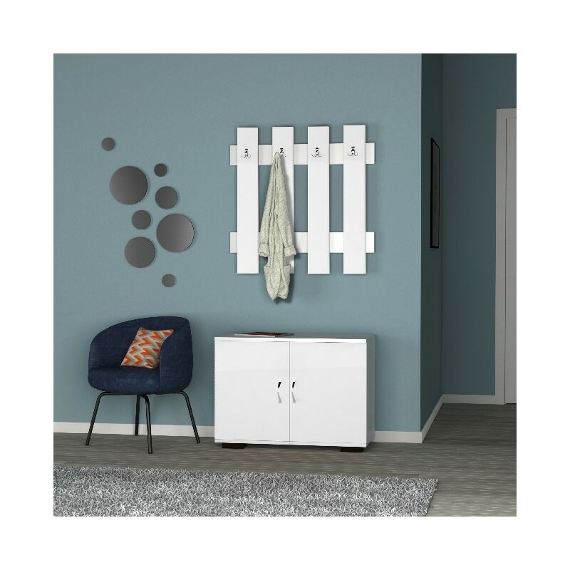 

Mueble de Entrada Fulya - Armario, percha - con puertas, ganchos - Blanco en Madera, Metal, Plastico, 72 x 35 x 57 cm