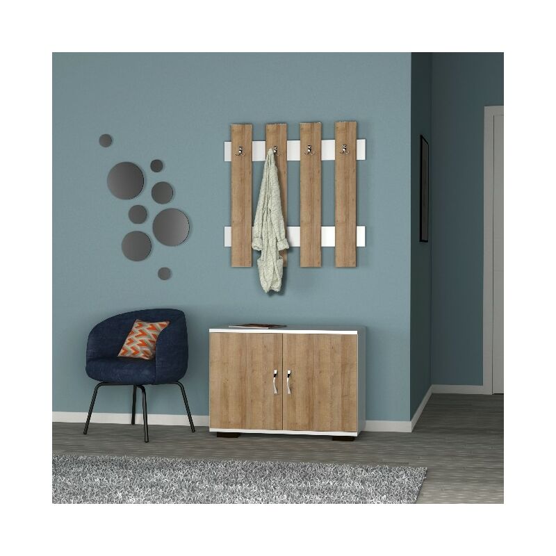 

Mueble de Entrada Fulya - Armario, percha - con puertas, ganchos - Roble, Blanco en Madera, Metal, Plastico, 72 x 35 x 57 cm