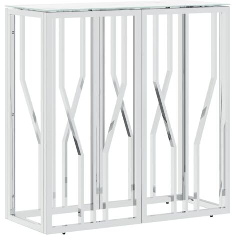 Mueble de entrada mesa consola 70 x 30 x 70 cm plata acero inoxidable y cristal templado DEC031599