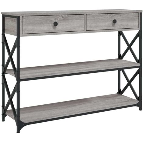 Mueble de entrada mesa consola con estantes 100 x 28 x 75 cm madera contrachapada gris y metal DEC032187