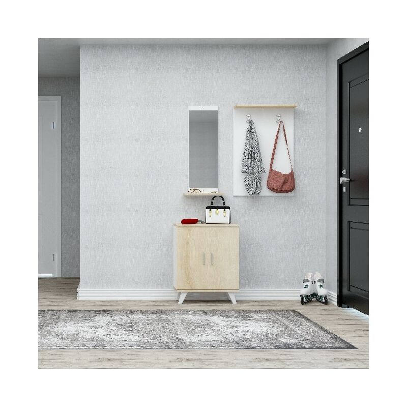 Mueble de Entrada Turmalin - Perchero, Zapatero - con Espejo, Puertas