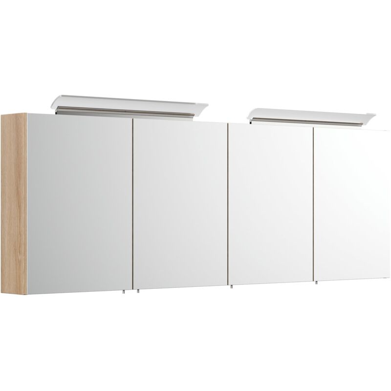

Emotion - Mueble de espejo 180cm con lámpara acrílica y estantes cristal Roble claro