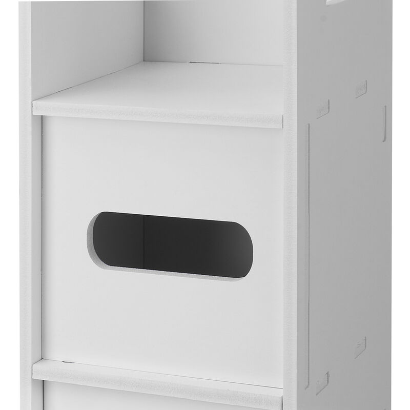 

Mueble de espejo de baño de madera blanca con estante delgado y almacenamiento (mueble de esquina)