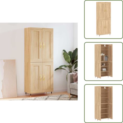 Mueble de ingeniería - vidaXL Aparador alto madera contrachapada color roble 69,5x34x180 cm - Aparador con patas metálicas