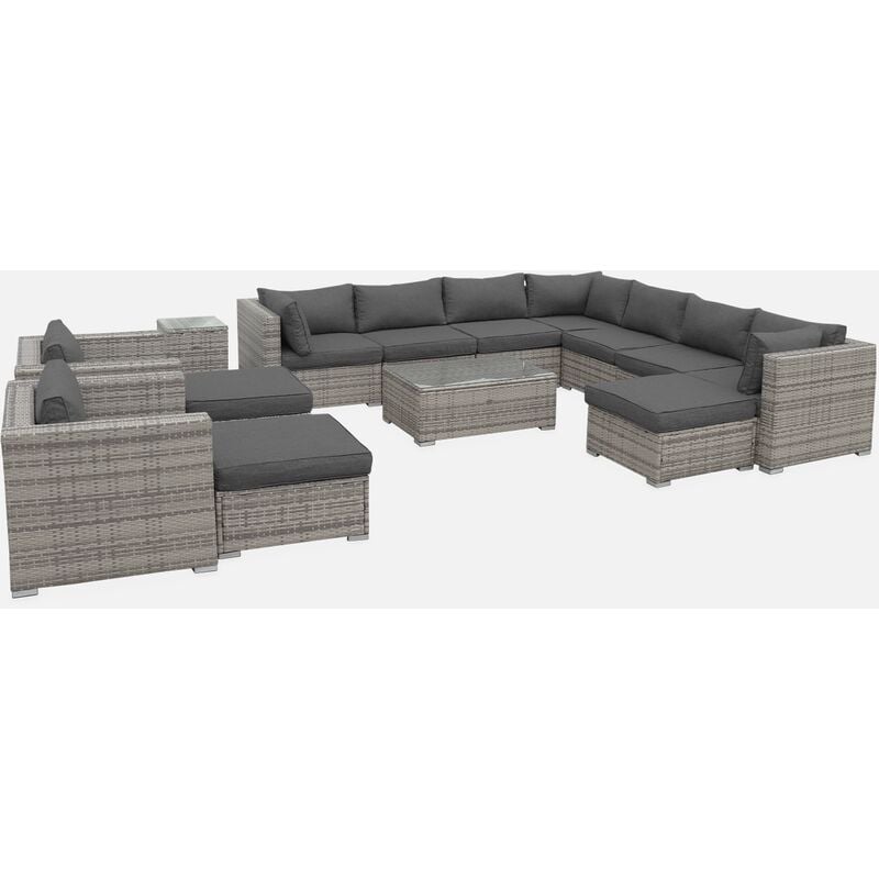

Alice's Garden - Mueble de jardin, conjunto sofa de exterior, ratan sintetico, resina trenzada - Varios tonos de gris - 13 plazas - TRIPOLI - Varios