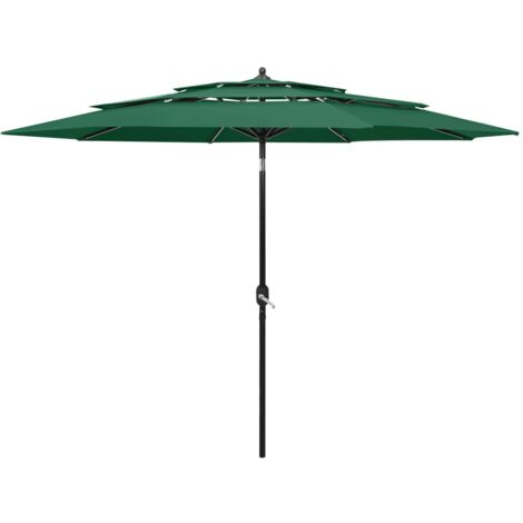 Mueble de jardín sombrilla de 3 niveles con poste de aluminio de 3 m verde 020008782