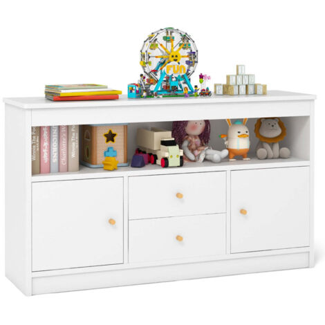 Mueble de juguetes infantil 106 x 30 x 62 cm seguridad reforzada diseño moderno madera blanca 200012723