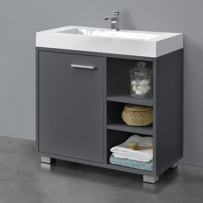 

[en.casa] - Mueble de Lavabo - 56 x 60 x 31 cm - Mueble de Baño debajo del Lavabo - con Puerta y 3 Estantes - Aglomerado - con Ranura para Sifón
