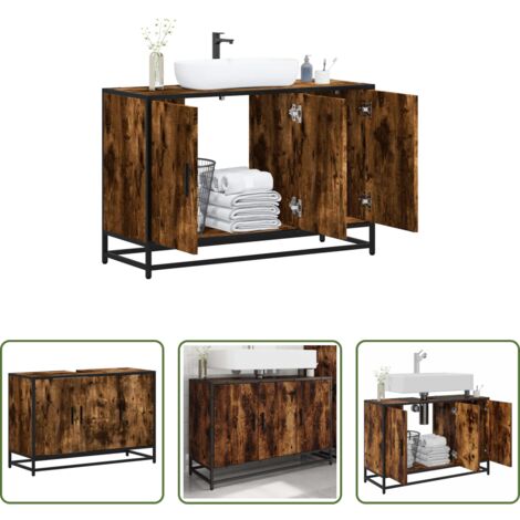 Mueble de lavabo -  Armario lavabo baño madera ingeniería roble ahumado 90x33x60 cm