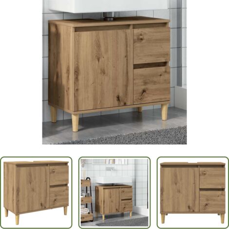 Mueble de lavabo -  Armario lavabo baño madera ingeniería roble artisan 65x33x60 cm
