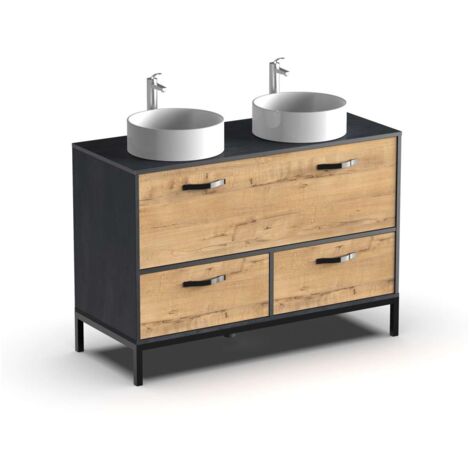 Mueble de lavabo cerámico Sena acabado imitación mármol/roble, 92cm(alto) 120cm(ancho) 50cm(largo)