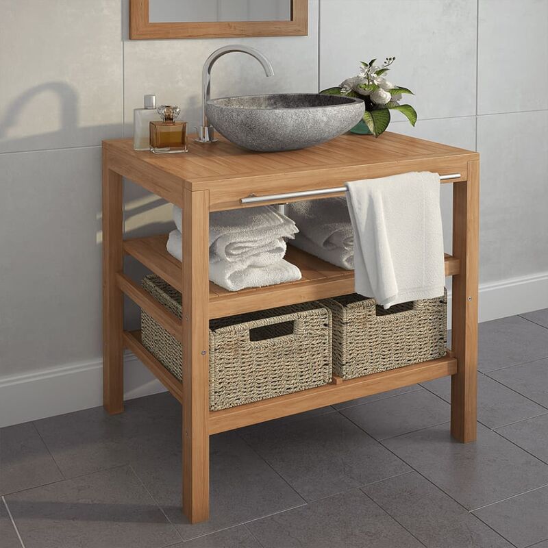 

Mueble de lavabo con 2 cestas madera teca maciza 74x45x75 cm