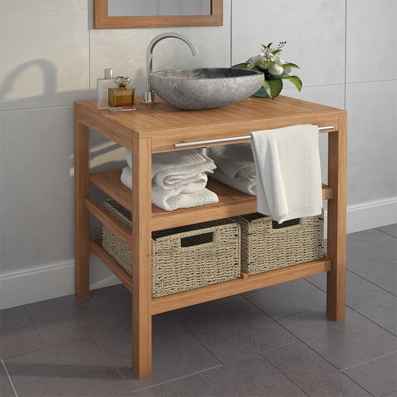 

Mueble de lavabo con 2 cestas madera teca maciza 74x45x75 cm - Marrón