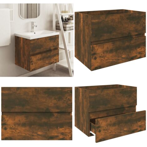 Mueble de lavabo contrachapado roble ahumado 60x38,5x45 cm - Mueble de lavabo - Mueble de baño