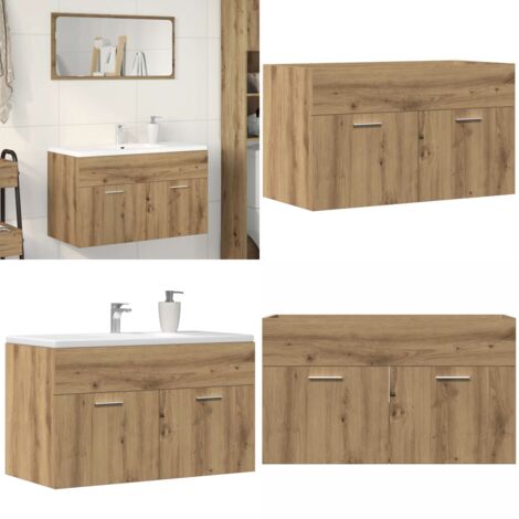 Mueble de lavabo de baño madera roble artisan 90x38,5x46 cm - Muebles de baño - Armario de lavabo