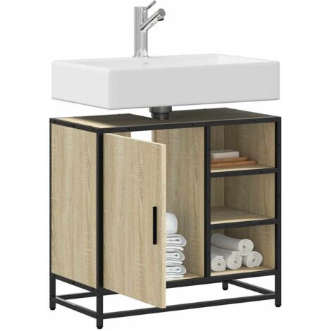 Mueble de lavabo de baño roble  65x33x60 cm madera de ingeniería